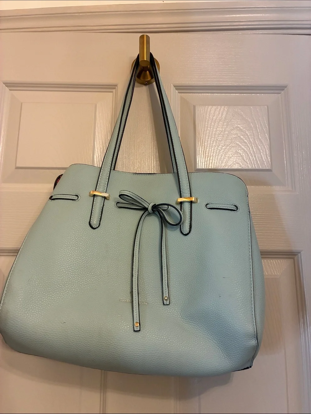 Nanette Lepore‎ Mint Blue Leather Tote with Bow Detail
